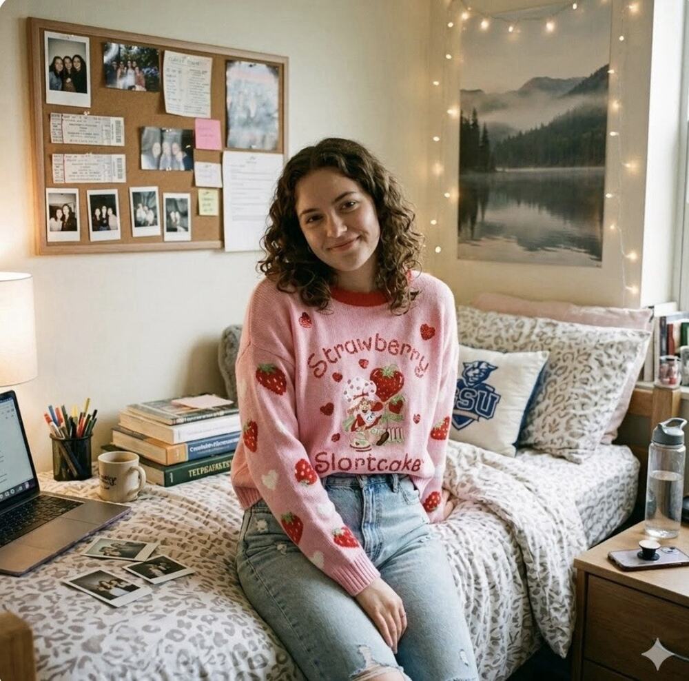 Strawberry Shortcake Crew Neck Sweater Womens Large Pink Red Crop